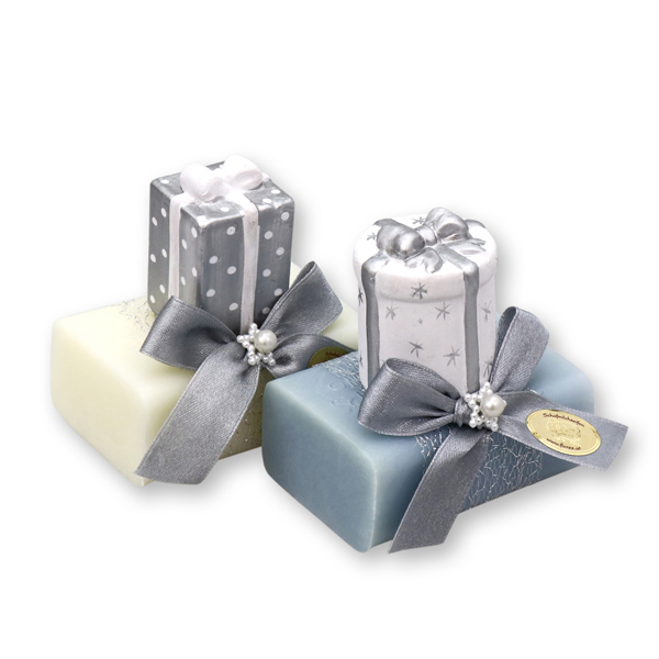 Sheep milk soap 100g decorated with a present, Classic/ice flower 