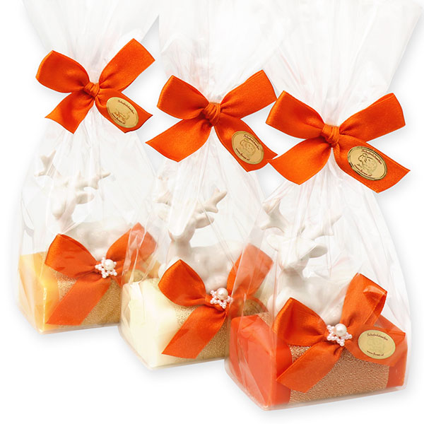 Sheep milk soap 100g decorated with a deer in a cellophane, sorted 