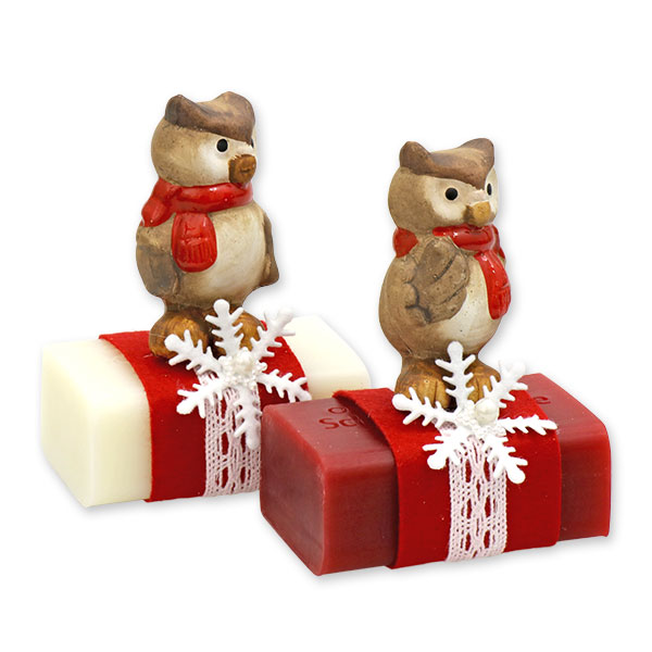 Sheep milk soap 100g decorated with an owl, Classic/pomegranate 