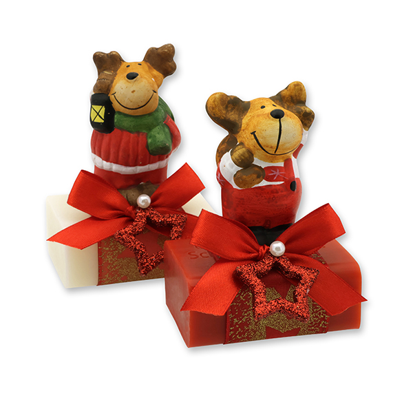 Schafmilchseife eckig 100g dekoriert mit Hirsch, Classic/Granatapfel 