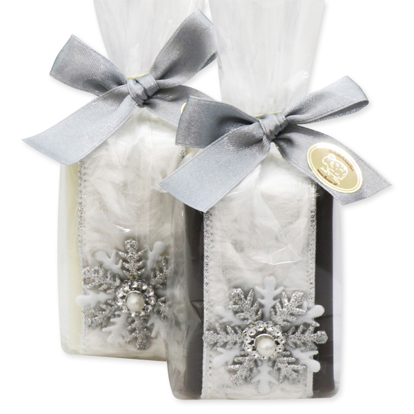 Sheep milk soap 100g decorated with a snowflake in a cellophane, Classic/christmas rose silver 