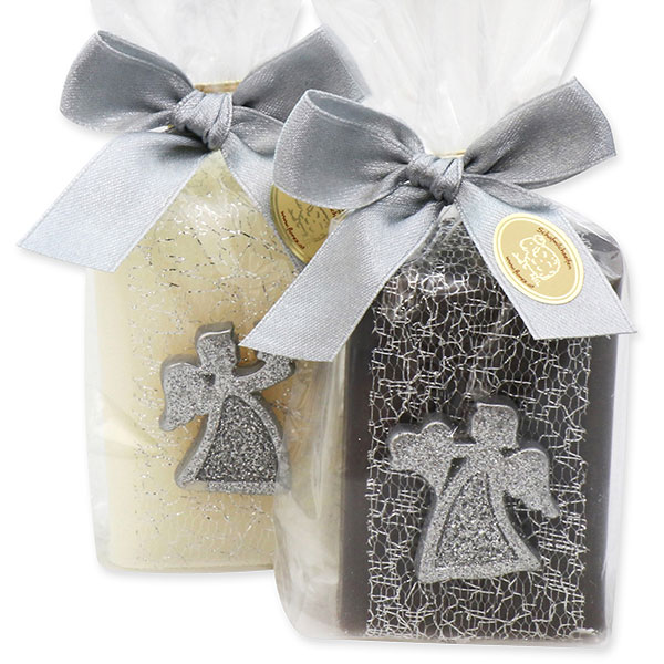 Sheep milk soap 100g decorated with an angel in a cellophane, Classic/christmas rose silver 