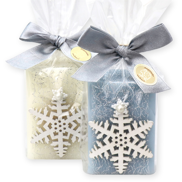 Sheep milk soap 100g decorated with a snowflake in a cellophane, Classic/ice flower 