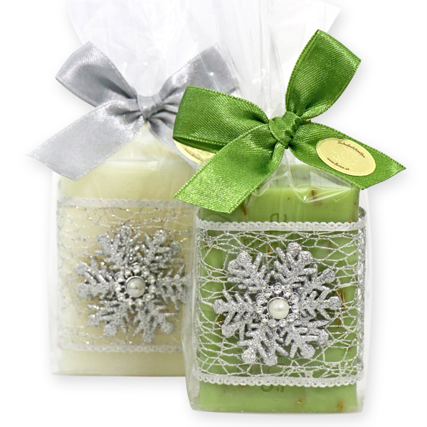 Sheep milk soap 100g, decorated with a snowflake in a cellophane, Classic/verbena 