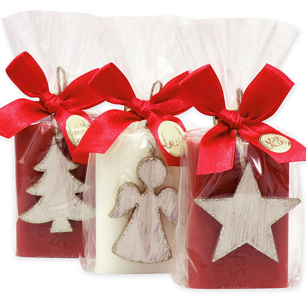 Sheep milk soap 100g,e decorated with christmas decorations in a cellophane, Classic/pomegranat 