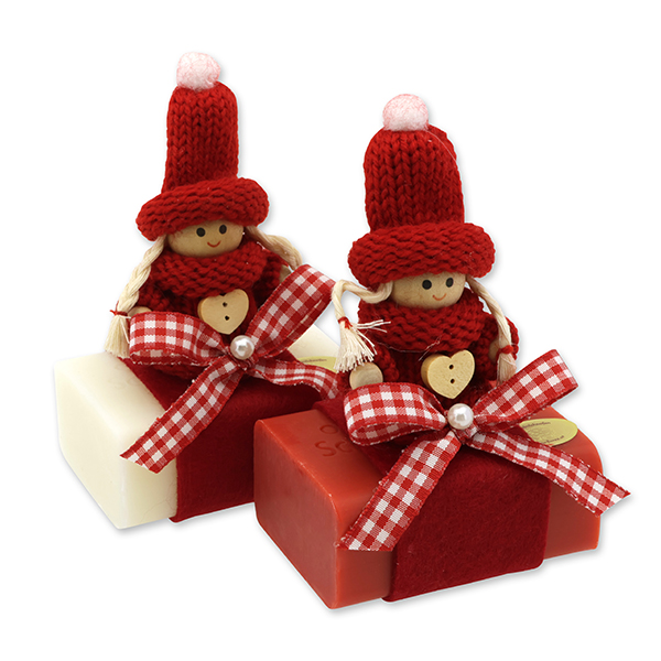 Sheep milk soap 100g decorated with a gnome, Classic/pomegranate 