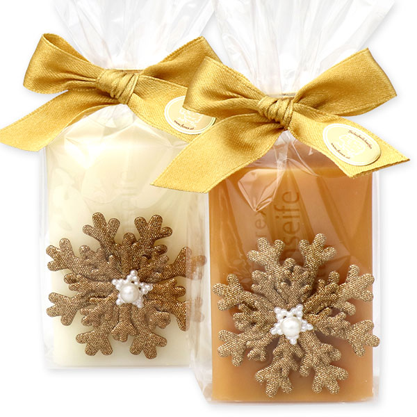 Sheep milk soap 100g decorated with a snowflake in a cellophane, Classic/quince 