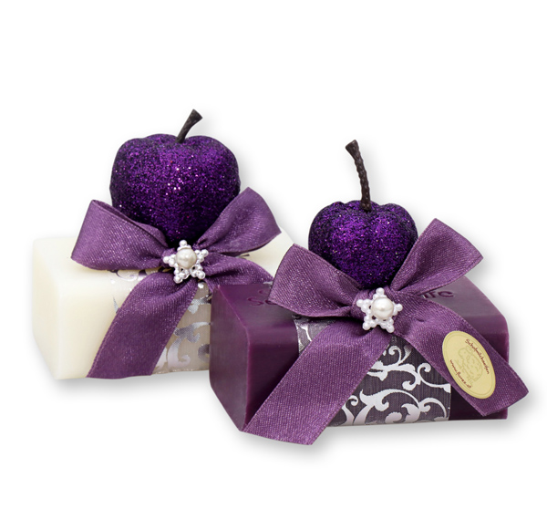 Sheep milk soap 100g, decorated with an glitter apple, Classic/elderberry 