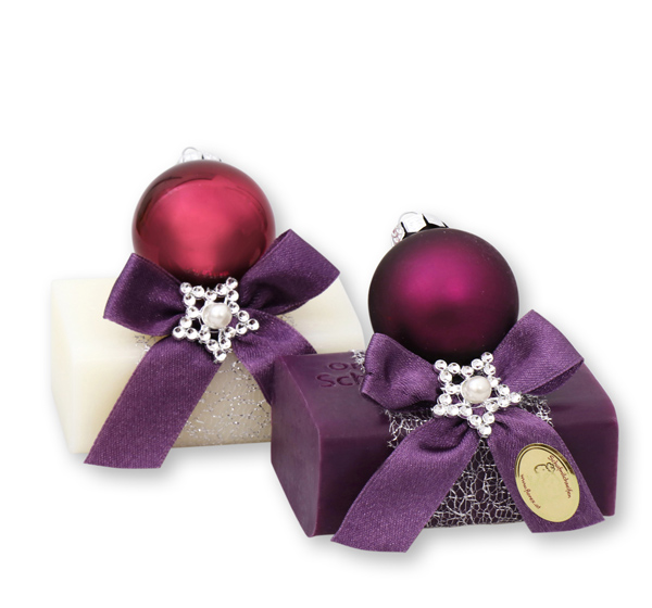 Sheep milk soap 100g, decorated with a glass christmas heart, Classic/elderberry 