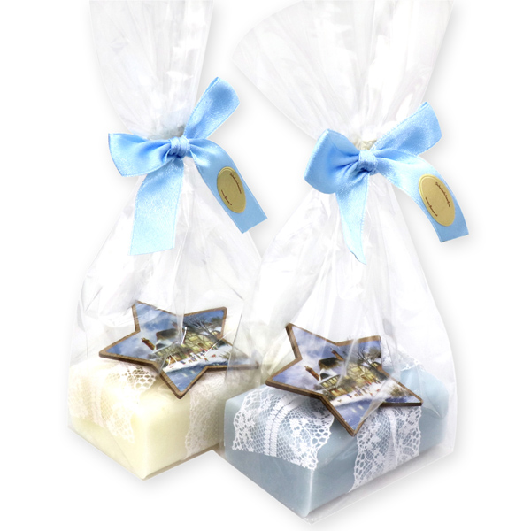 Sheep milk soap 100g decorated with a star in a cellophane, Classic/ice flower 