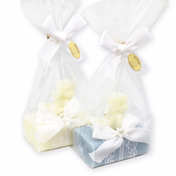 Sheep milk soap 100g decorated with a soap angel 20g in a cellophane, Classic/ice flower 