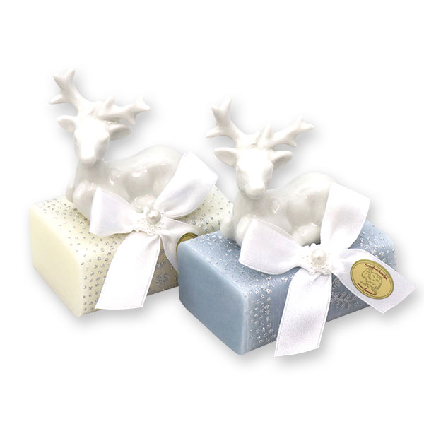 Sheep milk soap 100g decorated with a deer, Classic/ice flower 