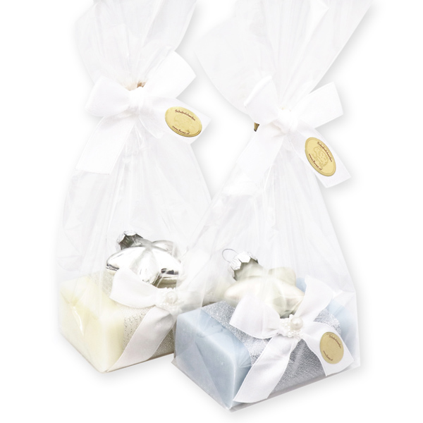 Sheep milk soap 100g decorated with a glass christmas star in a cellophane, Classic/ice flower 
