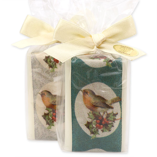 Sheep milk soap 100g decorated with a bird ribbon in a cellophane, Classic 