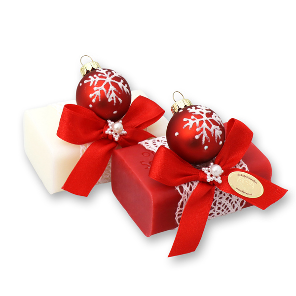 Sheep milk soap 100g decorated with a glass christmas ball, Classic/pomegranate 
