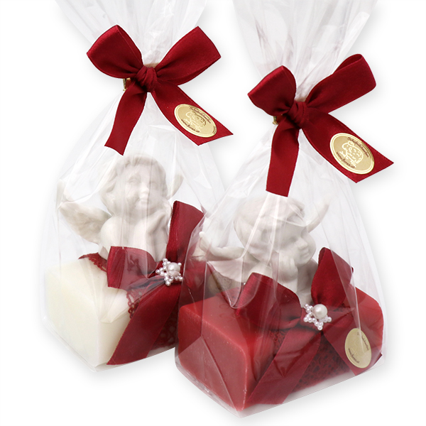 Sheep milk soap 100g decorated with an angel in a cellophane, Classic/pomegranate 