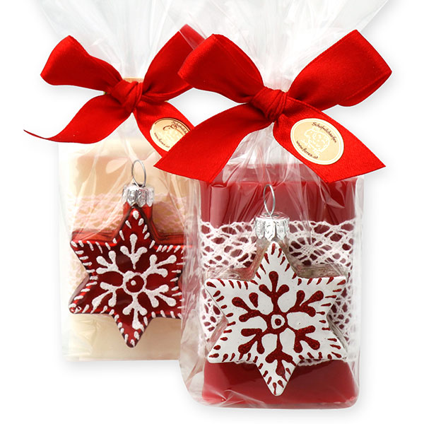 Sheep milk soap 100g decorated with a star in a cellophane, Classic/pomegranate 