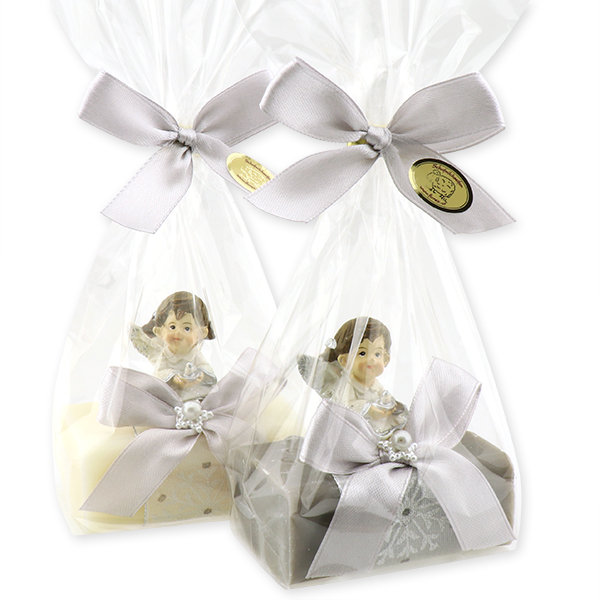 Schafmilchseife eckig 100g dekoriert mit Engel in Cello, Classic/Christrose 