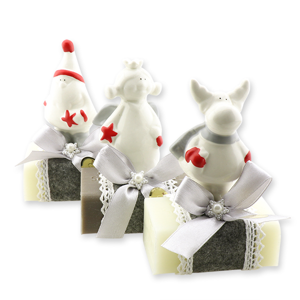 Schafmilchseife eckig 100g, dekoriert mit weihnachtliche Figuren, Classic/Christrose 