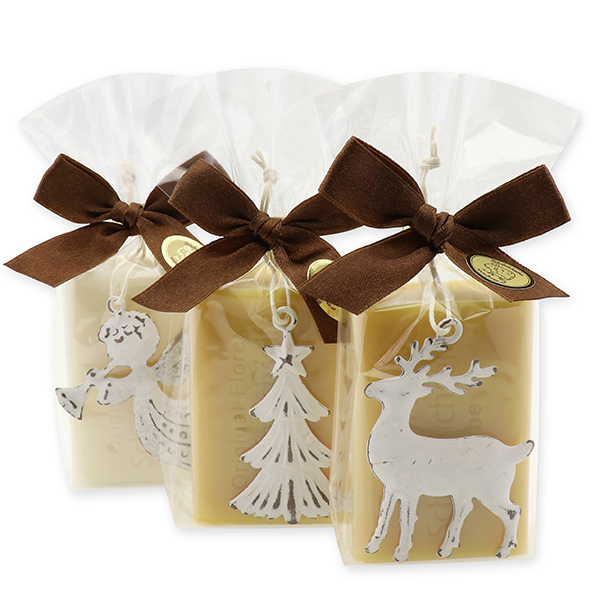 Sheep milk soap 100g decorated with christmas motifs in a cellophane, Classic/swiss pine 