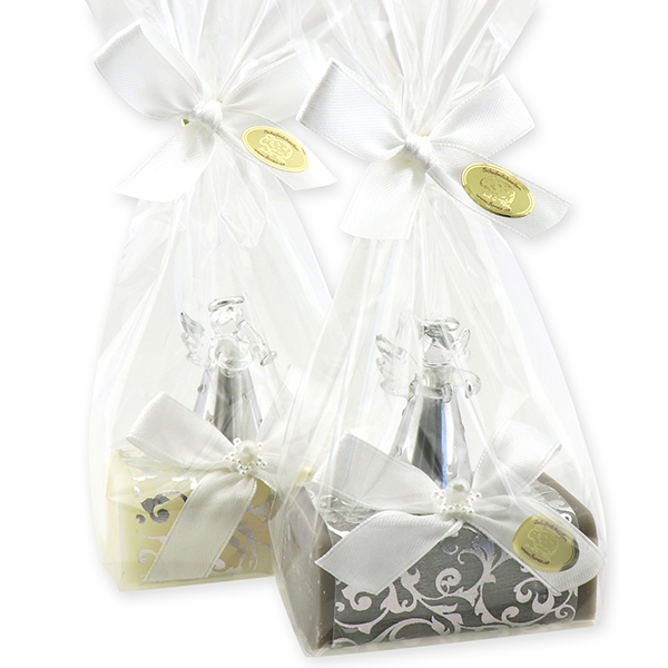 Schafmilchseife eckig 100g dekoriert mit Engel in Cello, Classic/Christrose 