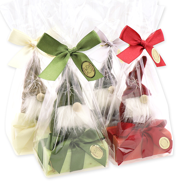 Sheep milk soap 100g decorated with a gnome in a cellophane, sorted 