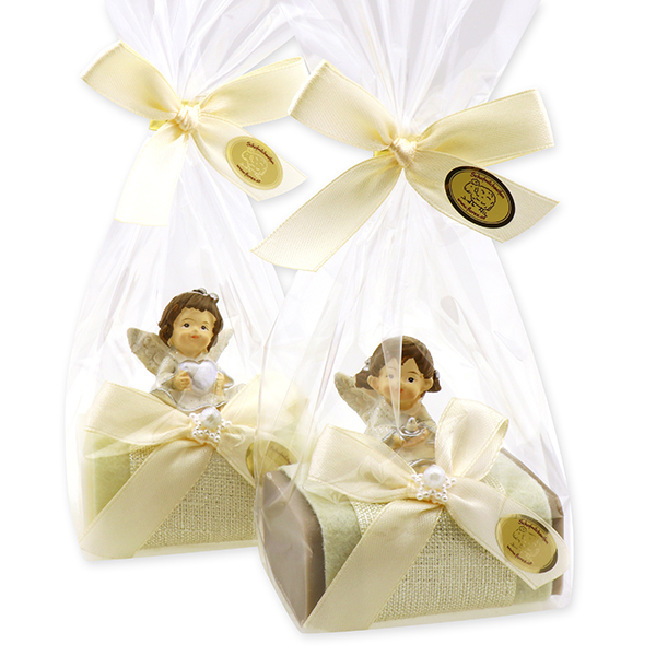 Sheep milk soap 100g deocrated with an angel in a cellophane, Classic/christmas rose silver 
