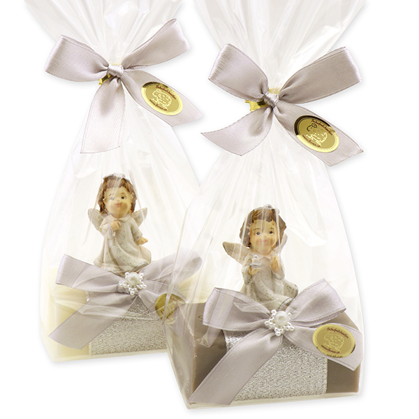 Schafmilchseife eckig 100g dekoriert mit Engel in Cello, Classic/Christrose 