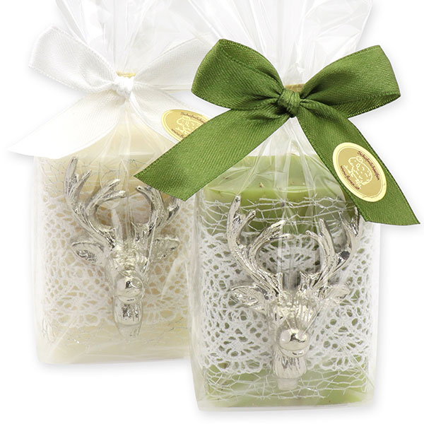 Sheep milk soap 100g decorated with a deer head in a cellophane, Classic/verbena 