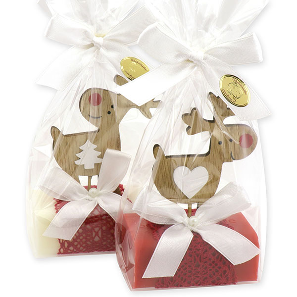 Sheep milk soap 100g deocrated with a deer in a cellophane, Classic/pomegranate 