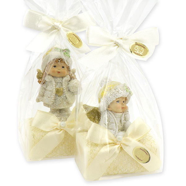 Schafmilchseife eckig 100g dekoriert mit Engel in Cello, Classic 