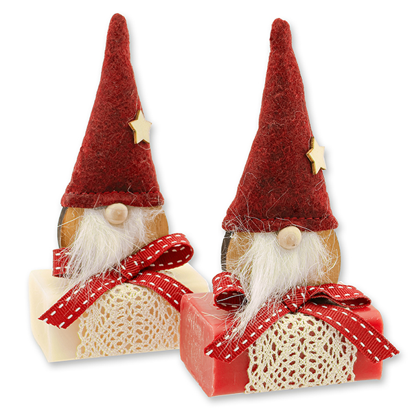 Sheep milk soap 100g deocrated with a gnome, Classic/pomegranate 