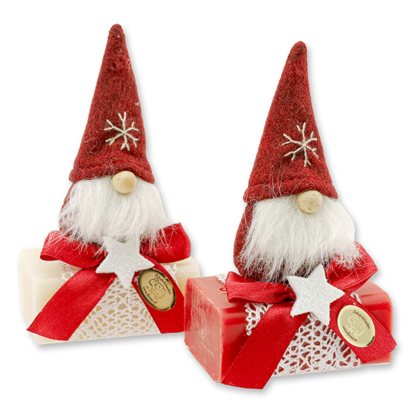 Sheep milk soap 100g deocrated with a gnome, Classic/pomegranate 