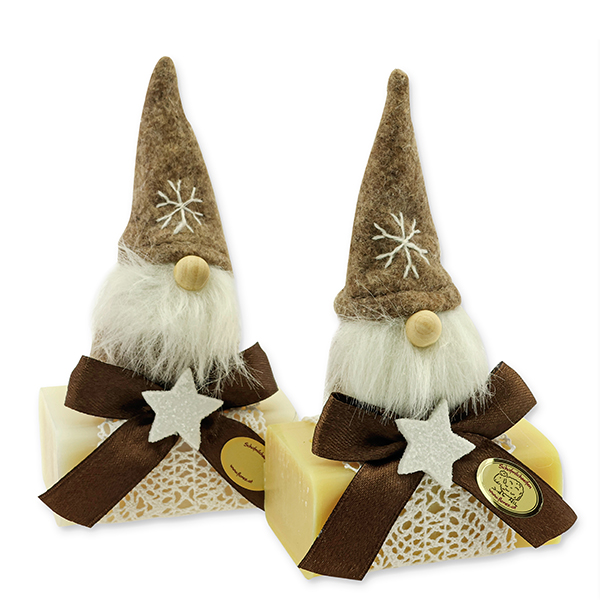 Sheep milk soap 100g decorated with a gnome, Classic/Swiss pine 