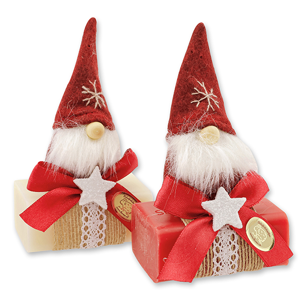 Sheep milk soap 100g deocrated with a gnome, Classic/pomegranate 