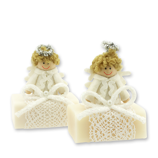 Schafmilchseife eckig 100g dekoriert mit Engel, Classic/Schneerose 