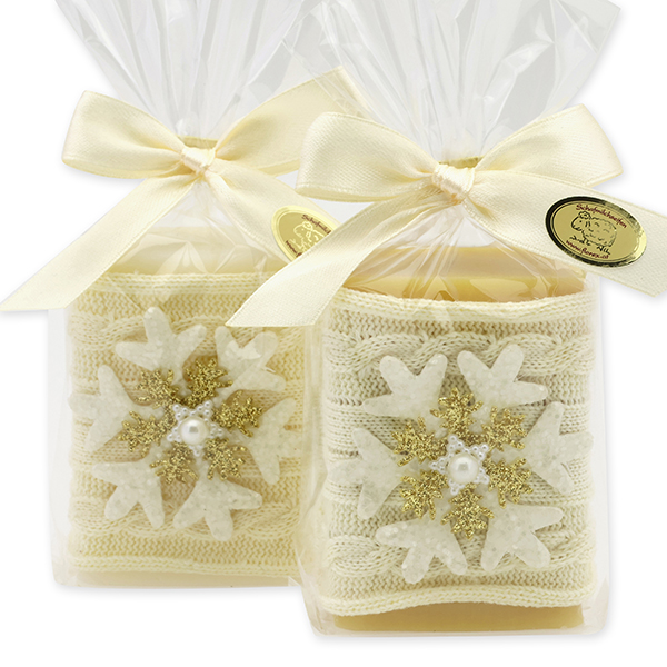 Sheep milk soap square 100g decorated with a ribbon in a cellophane, Classic/swiss pine 