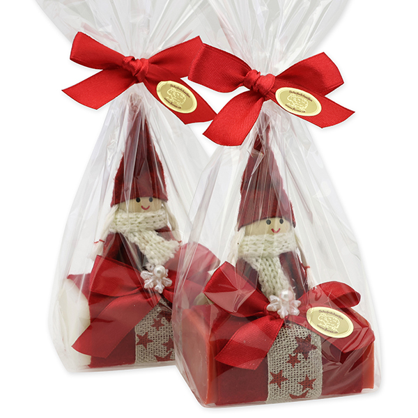 Sheep milk soap 100g deocrated with a gnome in a cellophane, Classic/pomegranate 