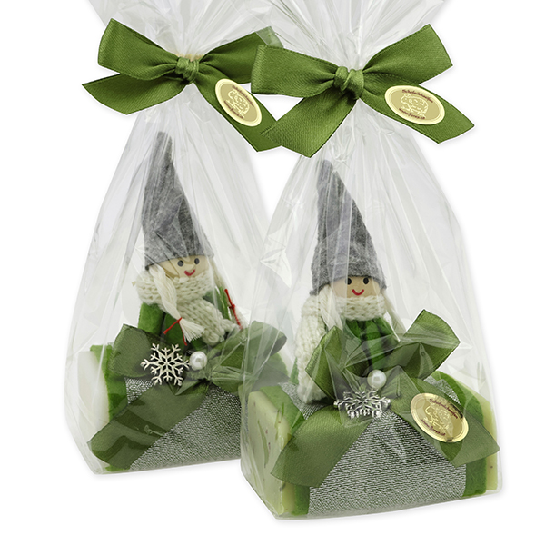 Sheep milk soap 100g decorated with a gnome in a cellophane, Classic/verbena 
