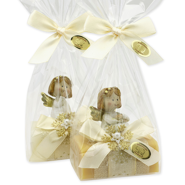 Sheep milk soap square 100g decorated with an angel in a cellophane, Classic/swiss pine 