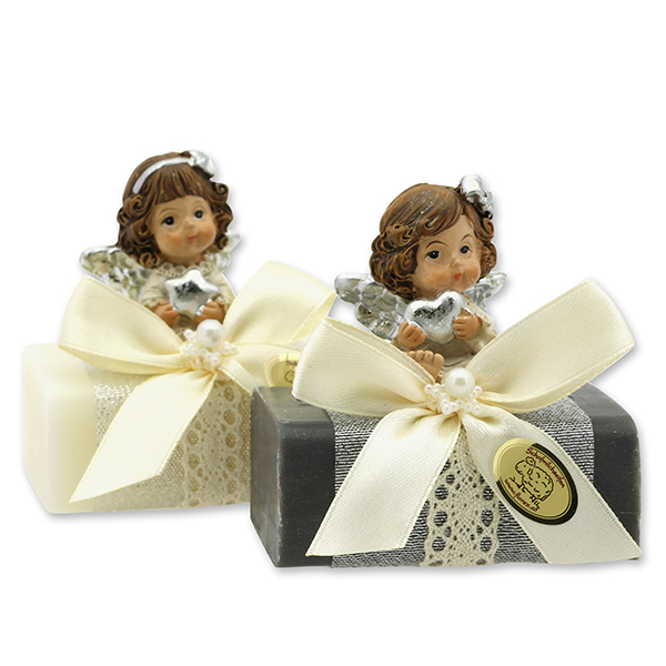 Sheep milk soap 100g decorated with an angel, Classic/Christmas rose silver 