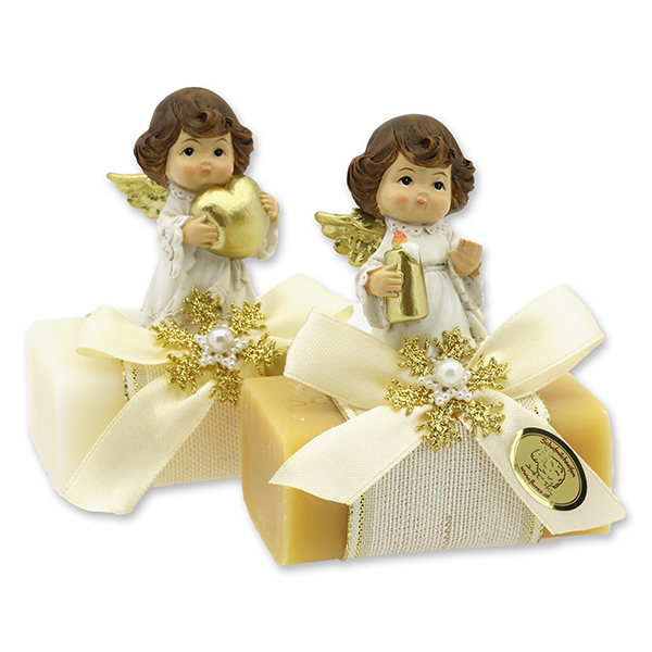 Sheep milk soap square 100g decorated with an angel, Classic/swiss pine 