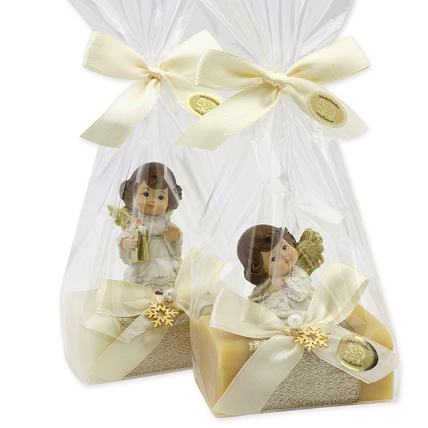 Sheep milk soap square 100g decorated with an angel in a cellophane, Classic/swiss pine 