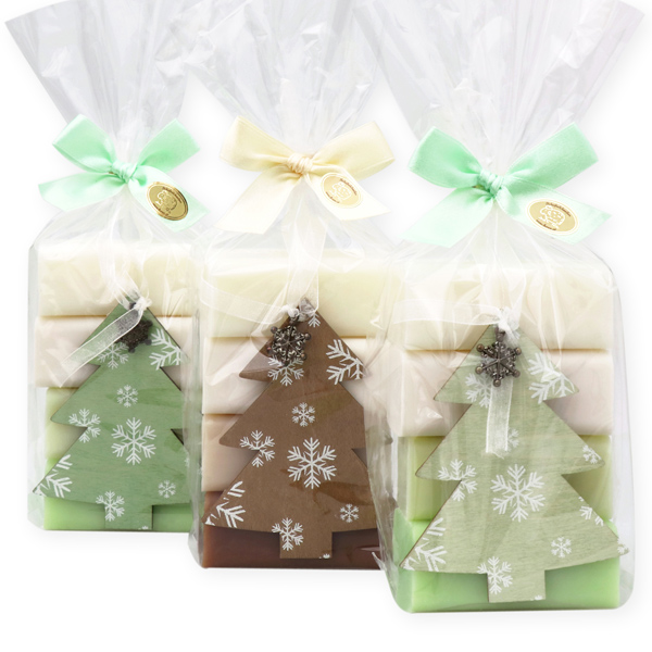 Sheep milk soap 4x100g decorated with a tree in a cellophane, sorted 