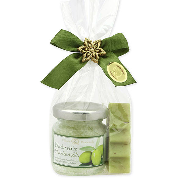 Bath set 2 pieces in a cellophane bag, Olive oil 