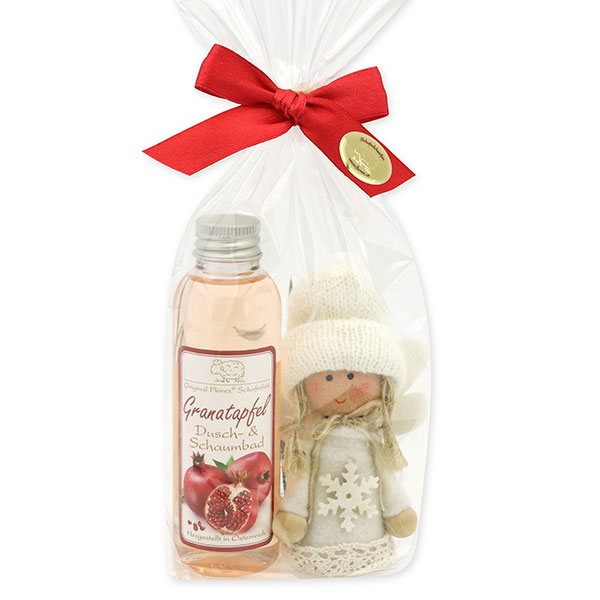 Dusch- & Schaumbad mit Stoffengel in Cello, Granatapfel 