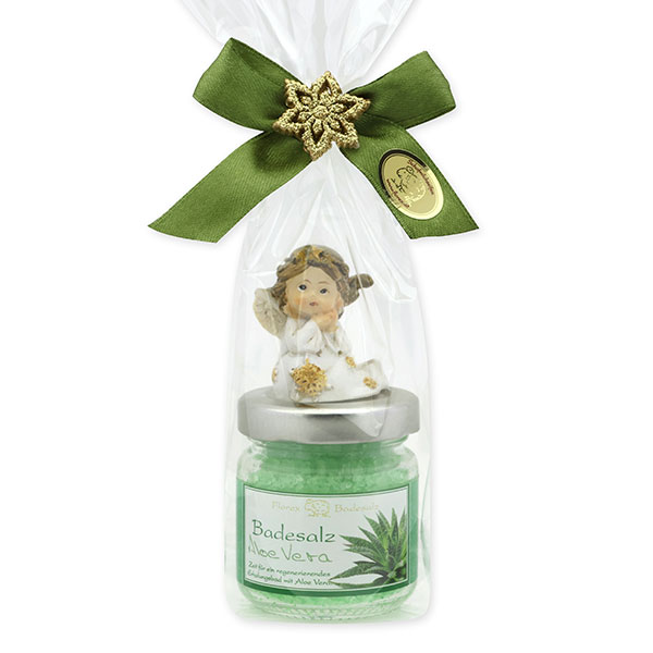 Badesalz 60g dekoriert mit Engel in Cello, Aloe Vera 
