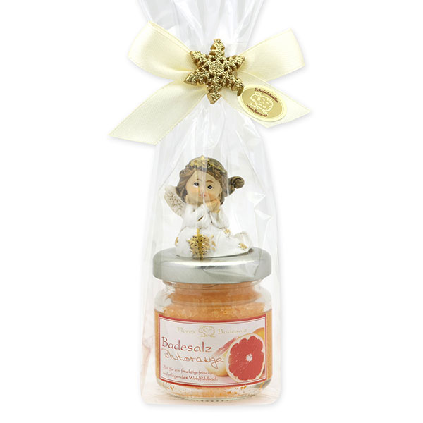 Badesalz 60g dekoriert mit Engel in Cello, Blutorange 