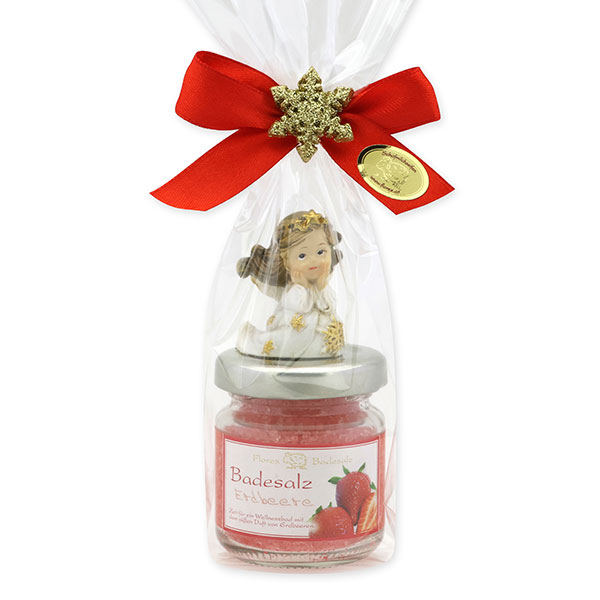 Bath salt 60g decorated with an angel in a cellophane bag, Strawberry 