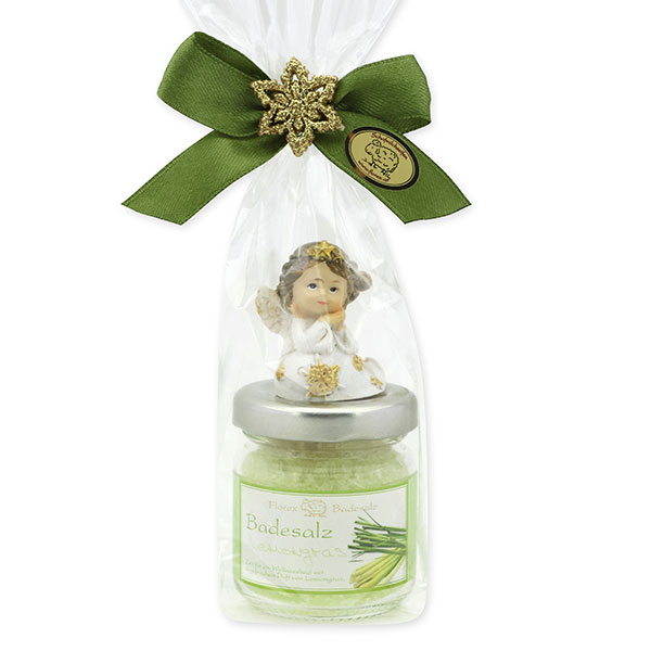 Bath salt 60g decorated with an angel in a cellophane bag, Lemongrass 